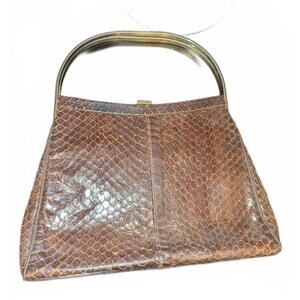 Brown Snakeskin Patterned Handbag with Metal Handles